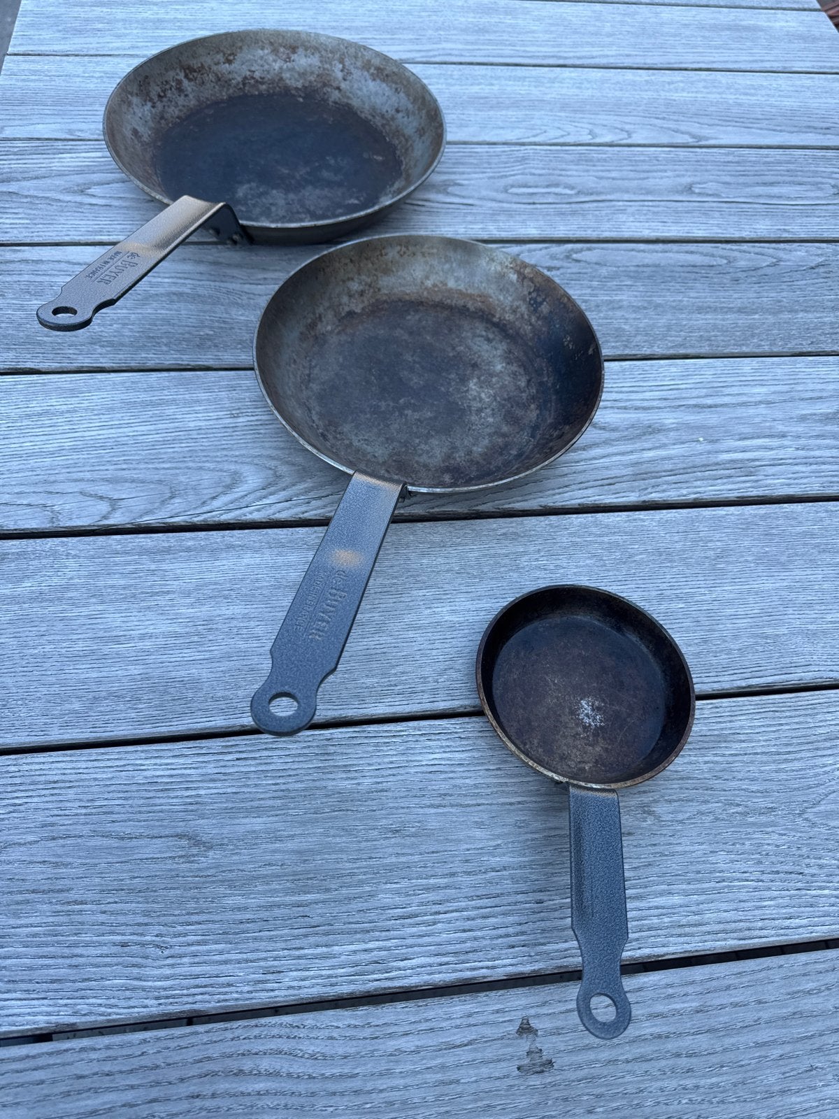 De Buyer pannenset - 3 verschillende maten 12-24-28 cm, Huis en Inrichting, Overige materialen, Gebruikt, De Buyer, Pannenset