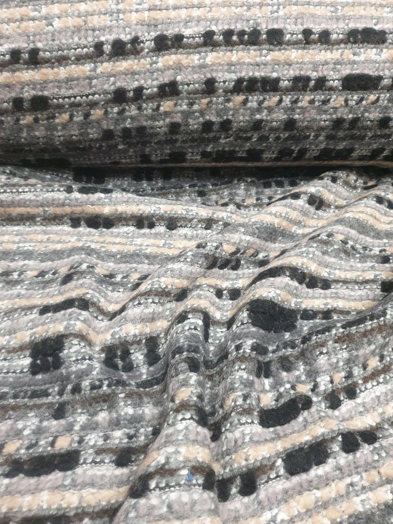 grof gebreidestof wit/grijs/zwart (11501), Overige materialen, 120 cm of meer, Zwart, Nieuw