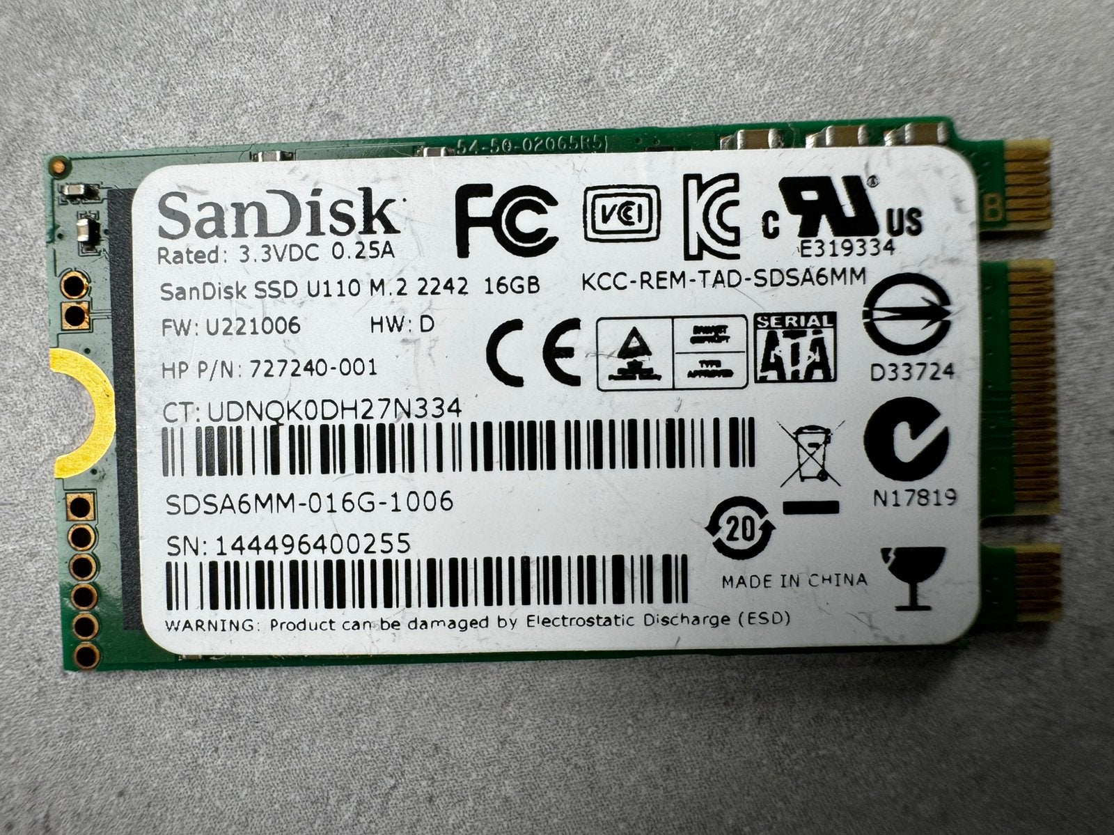 Sandisk SSD U110 M.2 2242 16Gb, Gebruikt, 16Gb, Sandisk, Ophalen of Verzenden