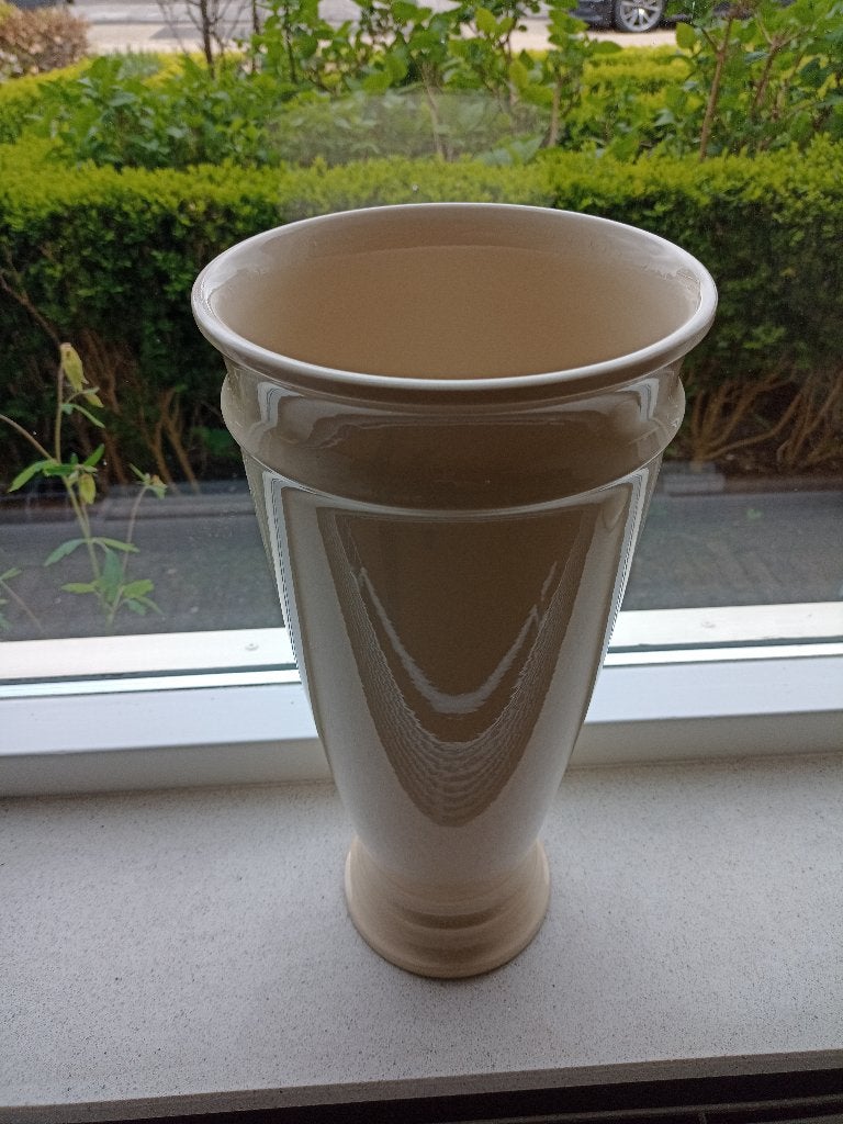 Hoge bloempot/vaas voor binnen, crème-kleurig, 37 cm., Rond, Binnen, Ophalen of Verzenden, Zo goed als nieuw