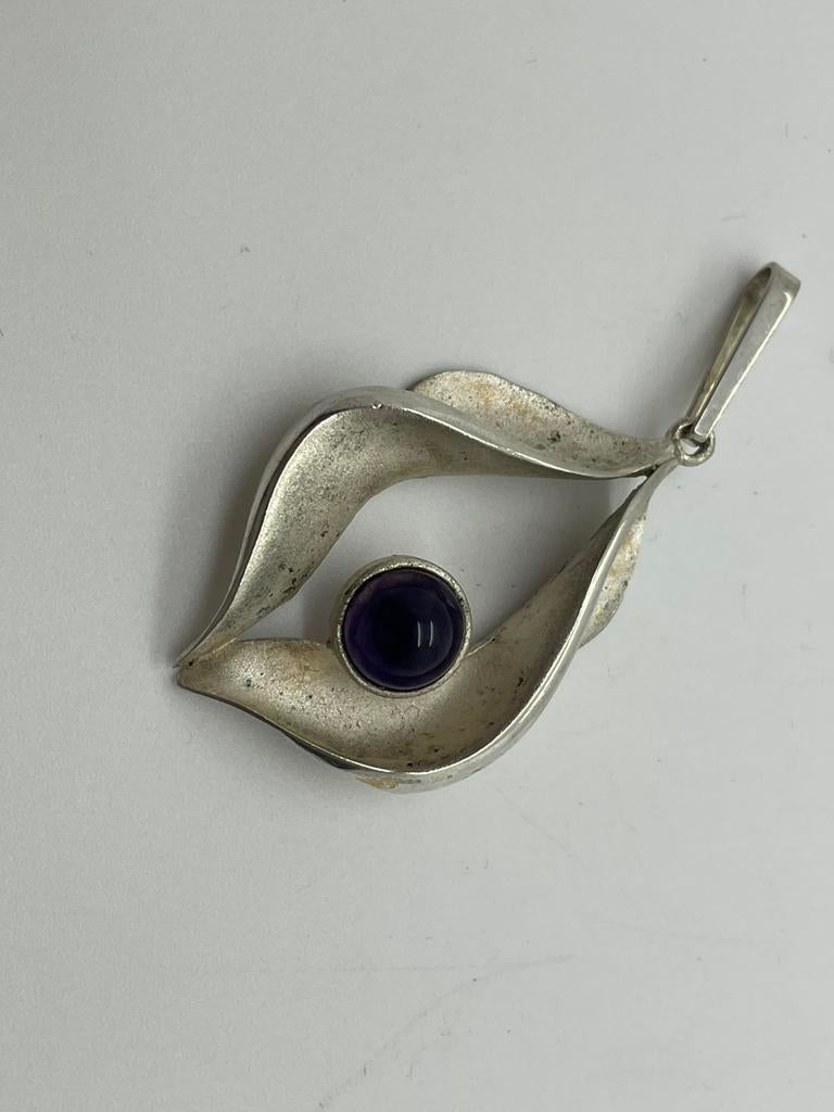 D194 Prachtige zilveren hanger GRT met amethist, Sieraden, Tassen en Uiterlijk, Antieke sieraden, Ophalen of Verzenden, Zilver