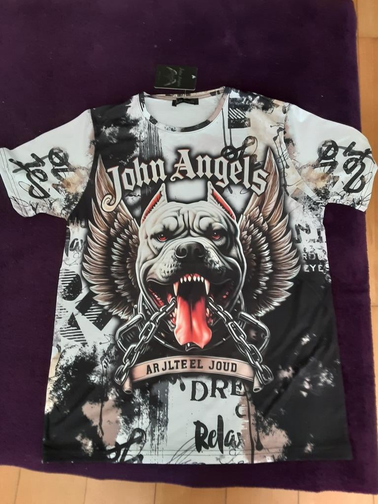 T-shirt met stoere pitbull print - Maat M, Ophalen of Verzenden, Nieuw, Maat 48/50 (M), Overige kleuren