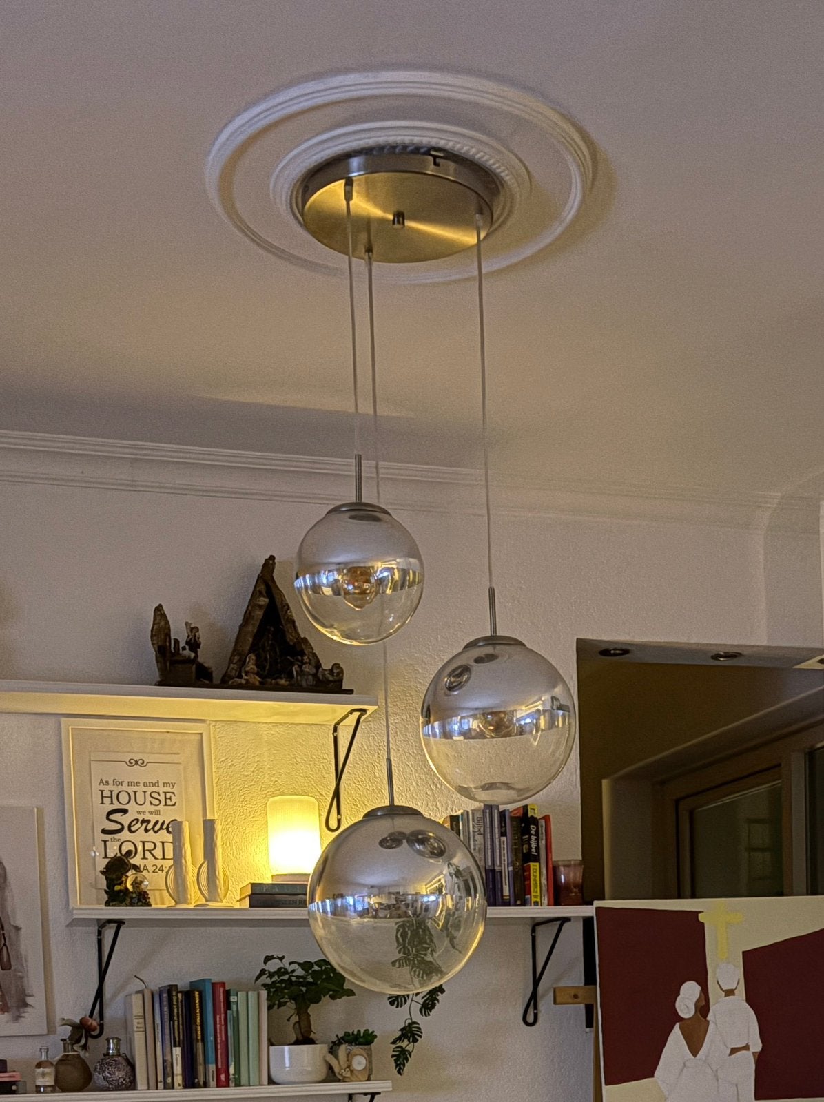 Hanglamp 3 bollen zilverkleurig, Ophalen of Verzenden, Zo goed als nieuw