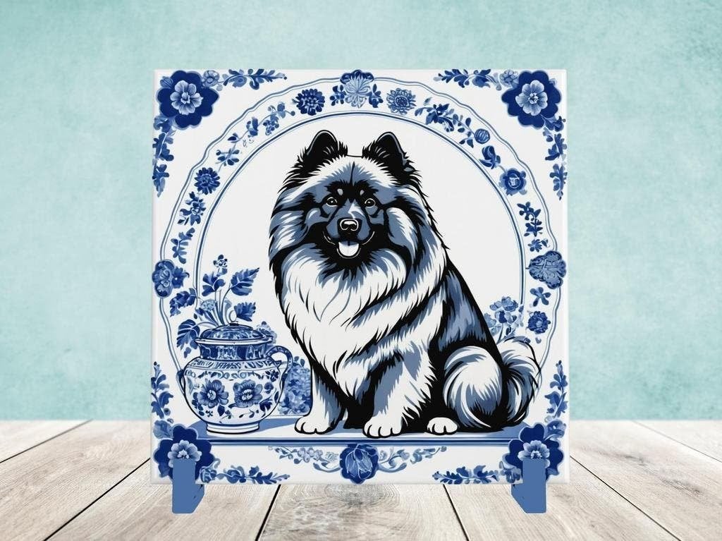 Keeshond Delfts Blauw tegel incl houder, Ophalen of Verzenden, Nieuw