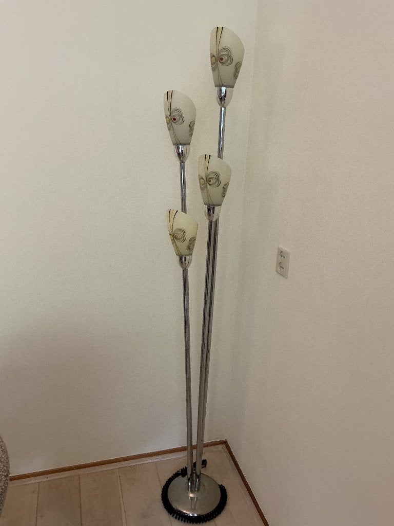 Vintage staande lampen glazen kapje/chroom poot, Ophalen, Zo goed als nieuw, Glas, 150 tot 200 cm