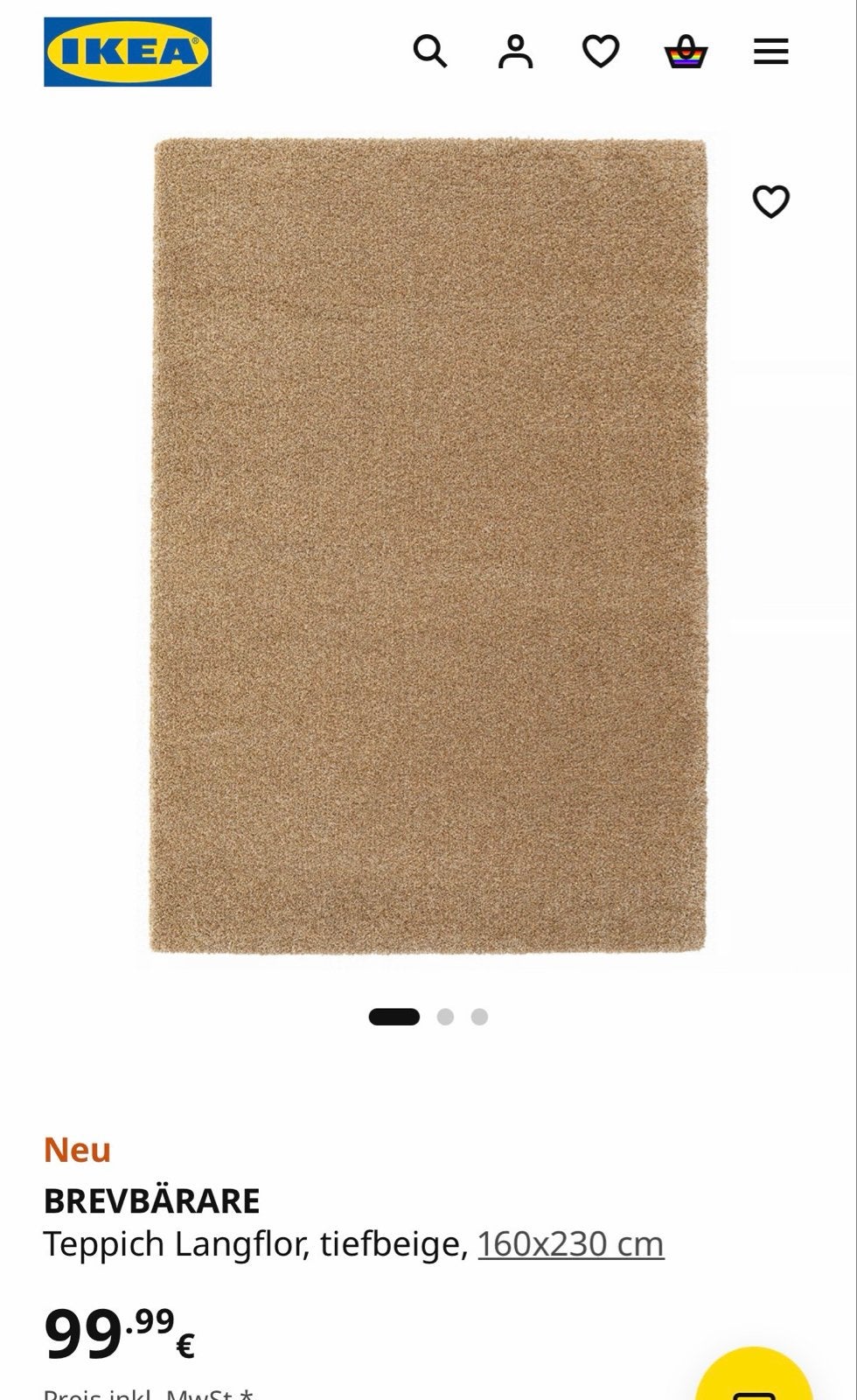 IKEA BREVBÄRARE Hoogpolig Tapijt, Beige, 160x230 cm, Beige, 150 tot 200 cm, 200 cm of meer, Ophalen of Verzenden