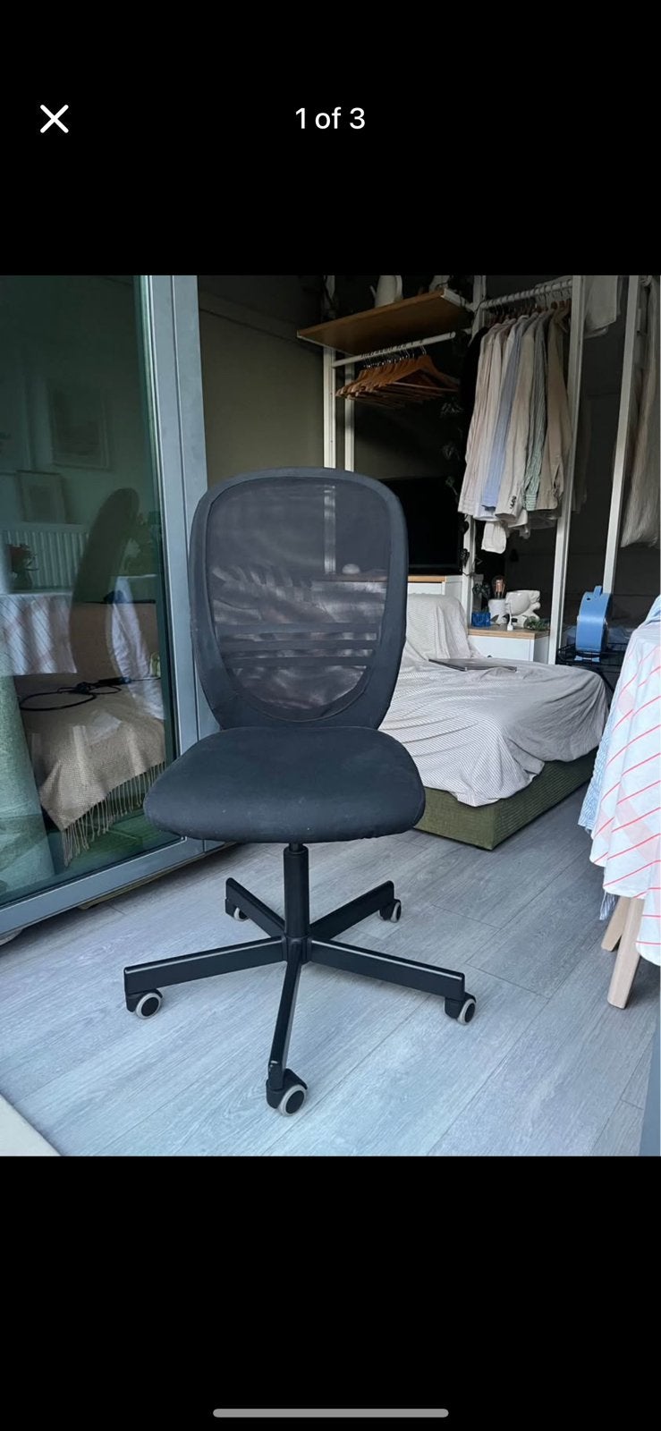 Nette IKEA FLINTAN bureaustoel + armleuning, Ophalen, Zwart, Zo goed als nieuw, Bureaustoel