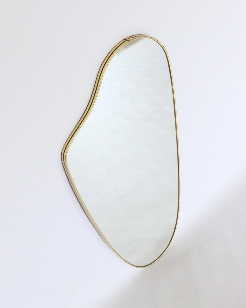 Vintage messing organische spiegel asymmetrisch, Huis en Inrichting, Woonaccessoires | Spiegels, Minder dan 50 cm, Gebruikt, Onbekend