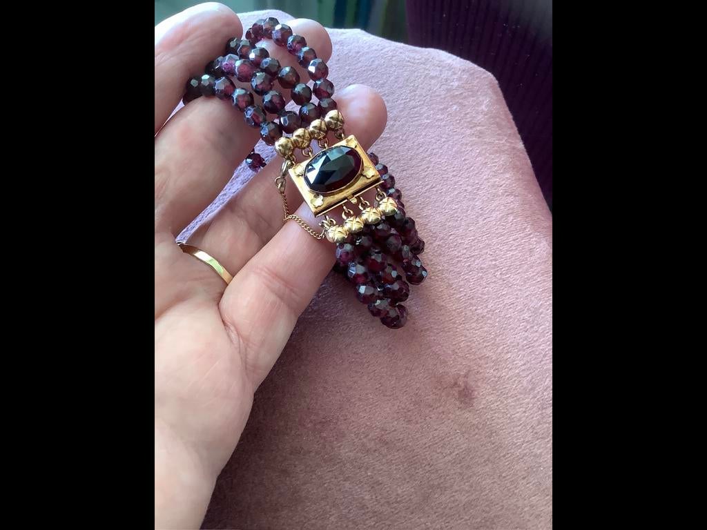 Geweldige antieke gouden armband granaat edelsteen 14 kar, Verzenden, Zo goed als nieuw, Met edelsteen, Goud