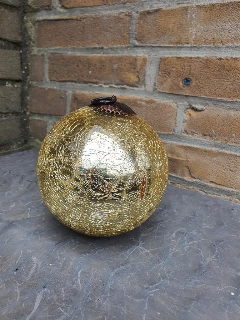 Vintage gouden Kugel kerstbal craquelé glas XL, Diversen, Kerst, Ophalen of Verzenden