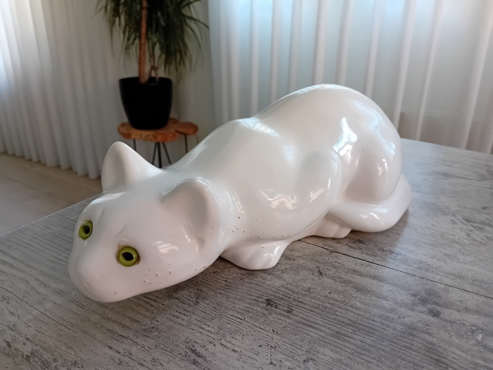 witte keramische kat, Ophalen of Verzenden, Gebruikt, Dier