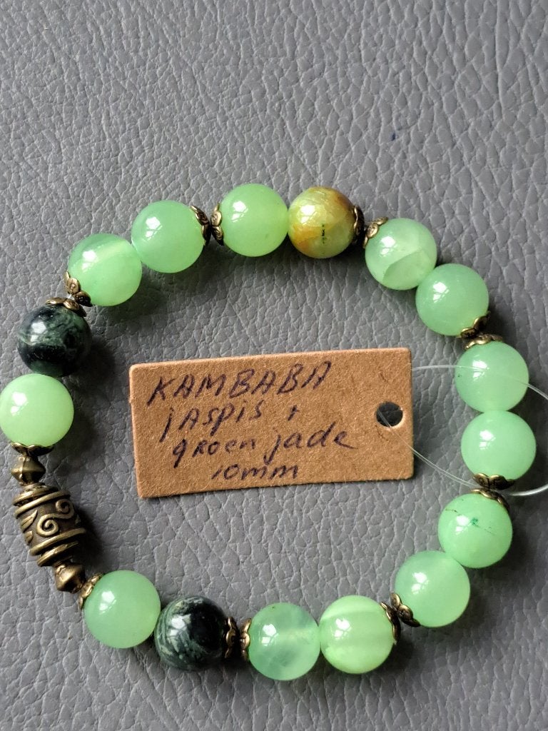 934 edelsteen armband met Kambaba Jaspis & groene Jade 10m, Nieuw, Ophalen of Verzenden, Elastiek, Met edelsteen