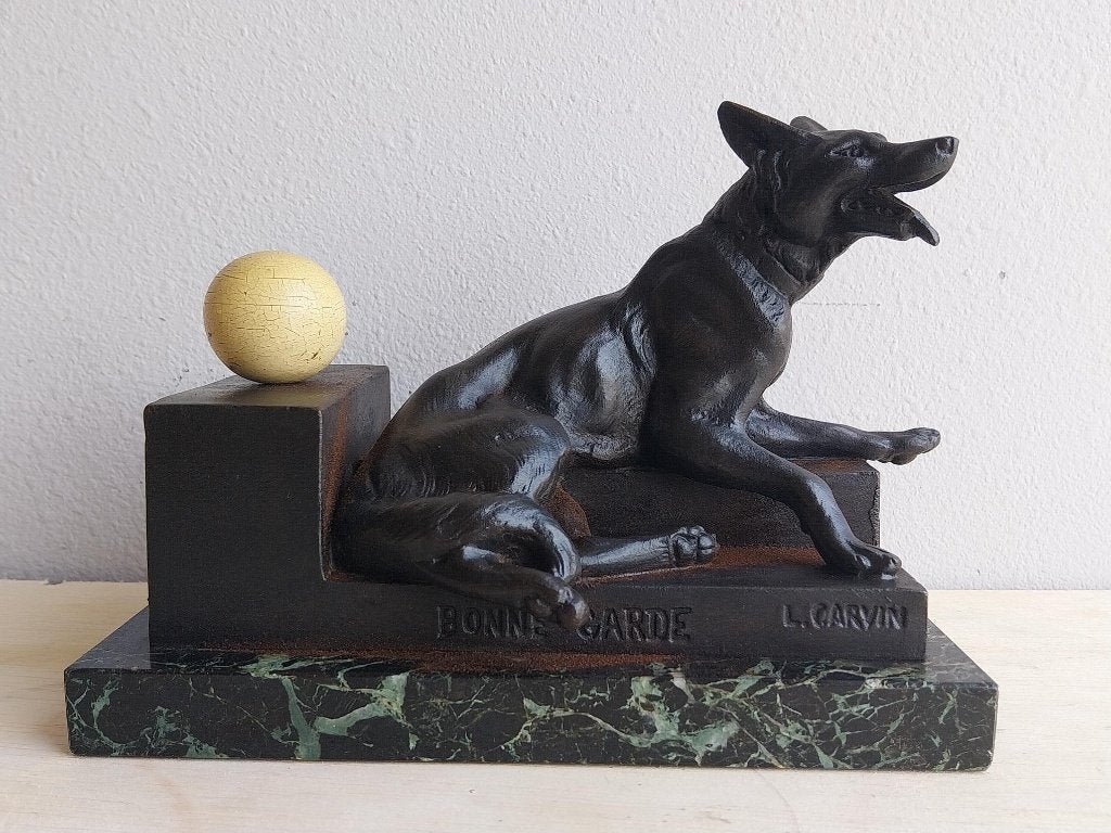 Art Deco inktstel hond zamak marmer L. Carvin, Ophalen of Verzenden