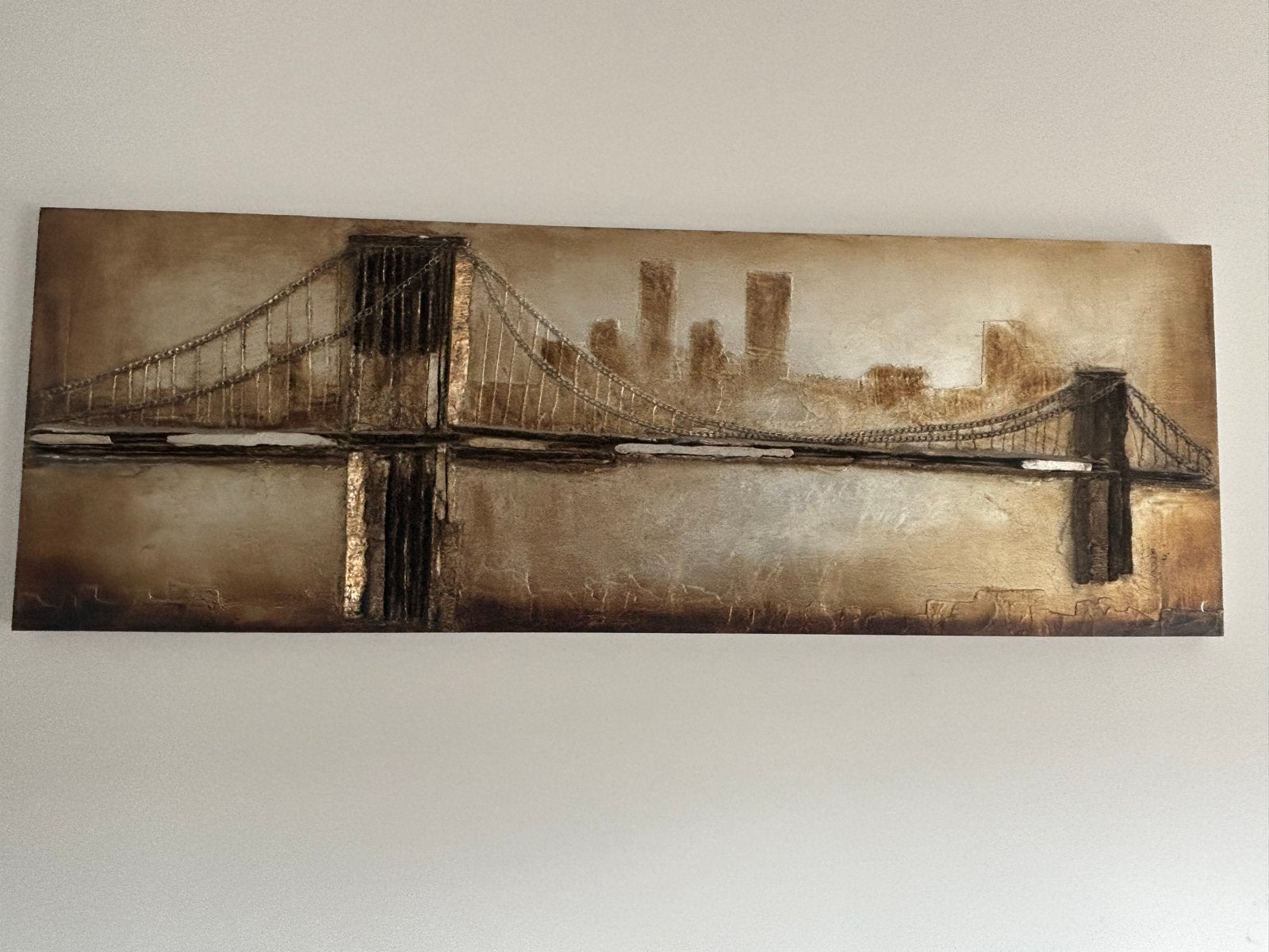 Groot schilderij: Brooklyn Bridge 3D, Ophalen, Met textuur, Gemengde techniek, Overige materialen