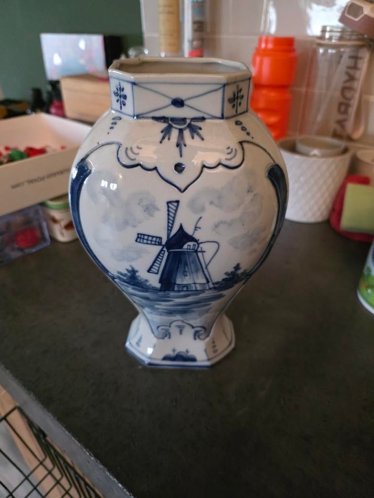 Delfts Blauwe vaas met molen decoratie, Antiek en Kunst, Ophalen of Verzenden