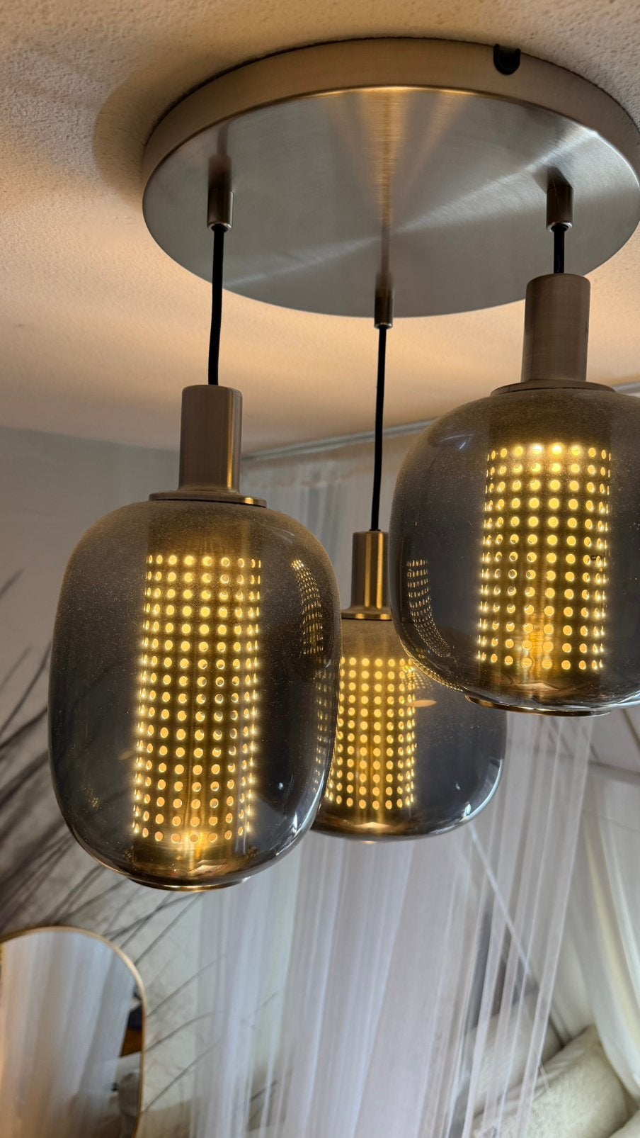 Moderne hanglamp lamp rookglas zgan, Ophalen, Zo goed als nieuw
