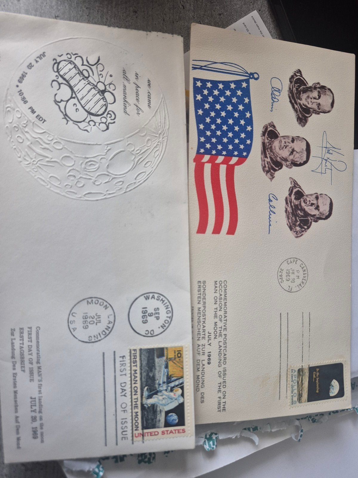 2x FDC Eerste Mens op de Maan 1969 - Apollo 11, Ophalen of Verzenden, 1960 tot 1980, Ongelopen, Zuid-Holland