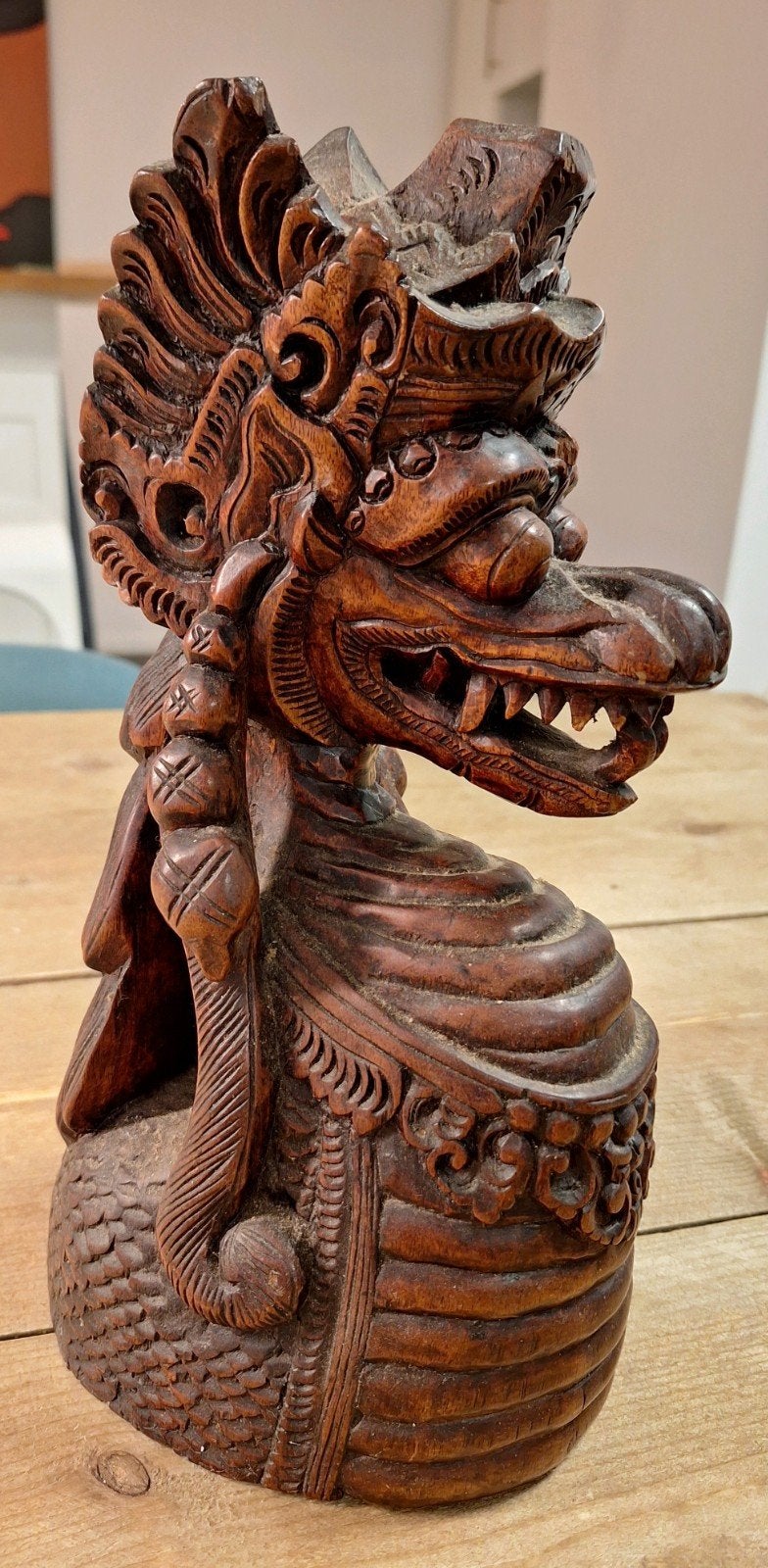 Houten draak sculptuur - 31 cm hoog, Antiek en Kunst, Ophalen of Verzenden