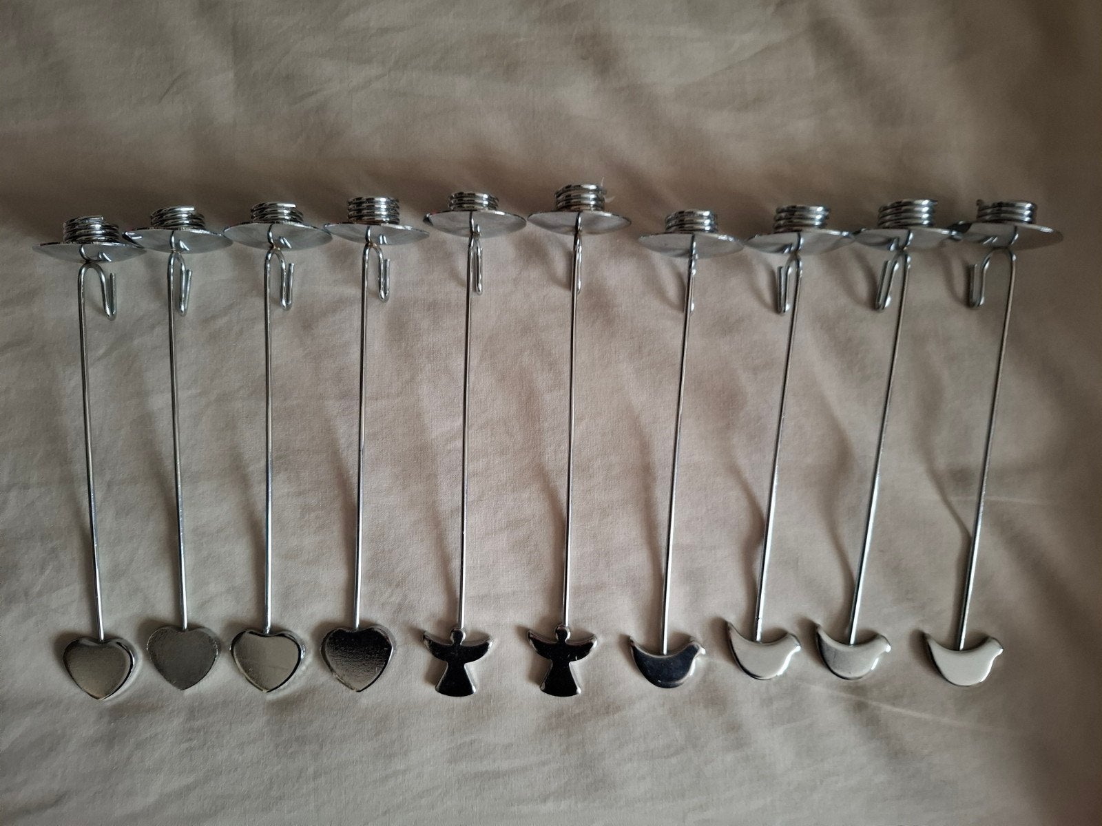 Set van 9 metalen kaarsenstandaards voor kerstboom, Gebruikt, Ophalen of Verzenden, Metaal, Kandelaar