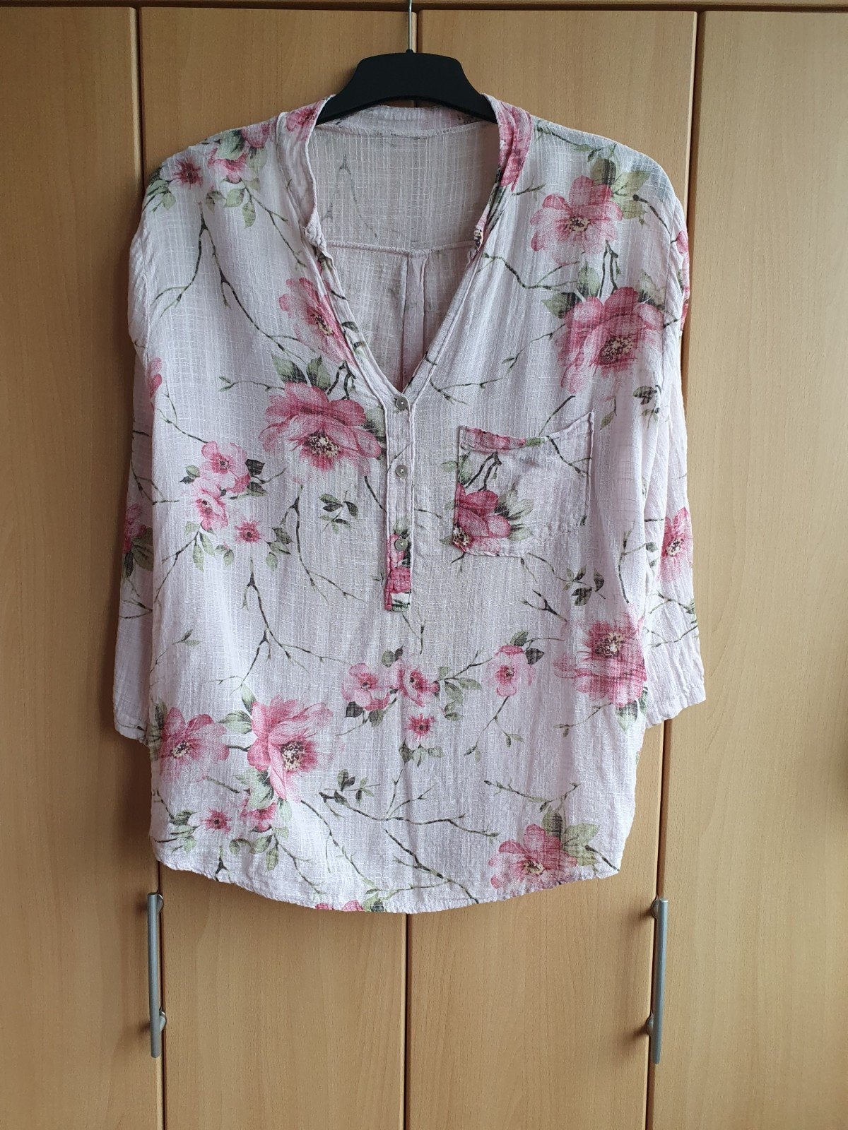 Roze bloemenblouse van katoen en linnen, XL, Kleding | Dames, Ophalen of Verzenden, Gedragen, Maat 46/48 (XL) of groter, Roze