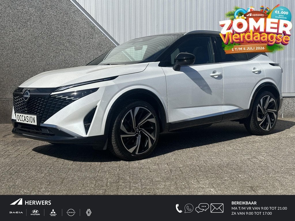 Nissan Qashqai 1.3 MHEV Xtronic Tekna Plus Automaat / 1800kg, Automatische klimaatregeling, Euro 6, 4 cilinders, Wit