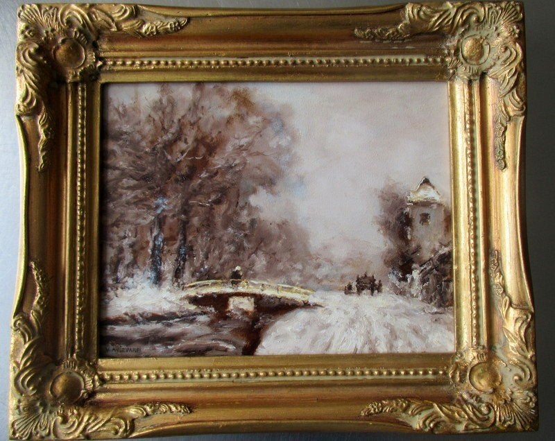 winterlandschap, Antiek en Kunst, Paneel, Ophalen of Verzenden, Landschap, Olieverf