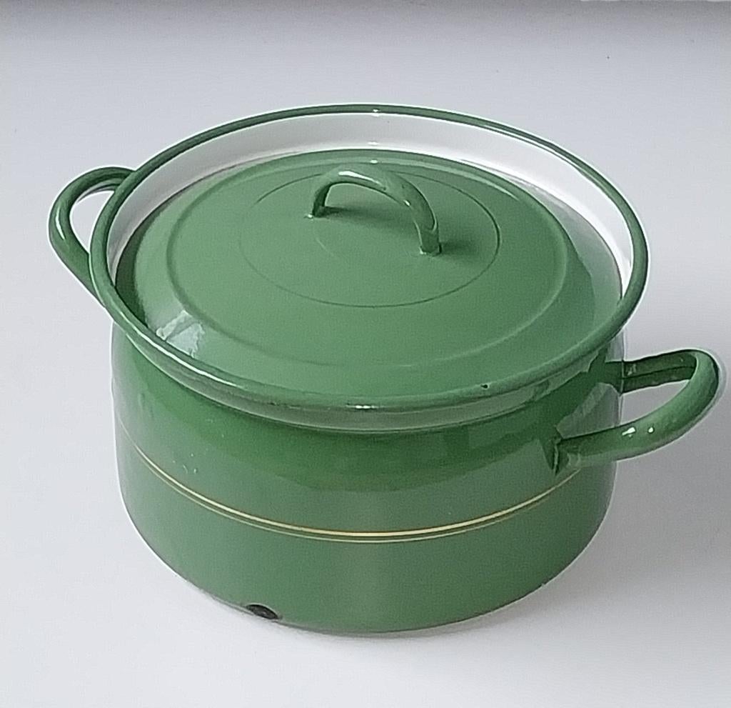 Geëmailleerde resedagroene pan met deksel, Ophalen of Verzenden