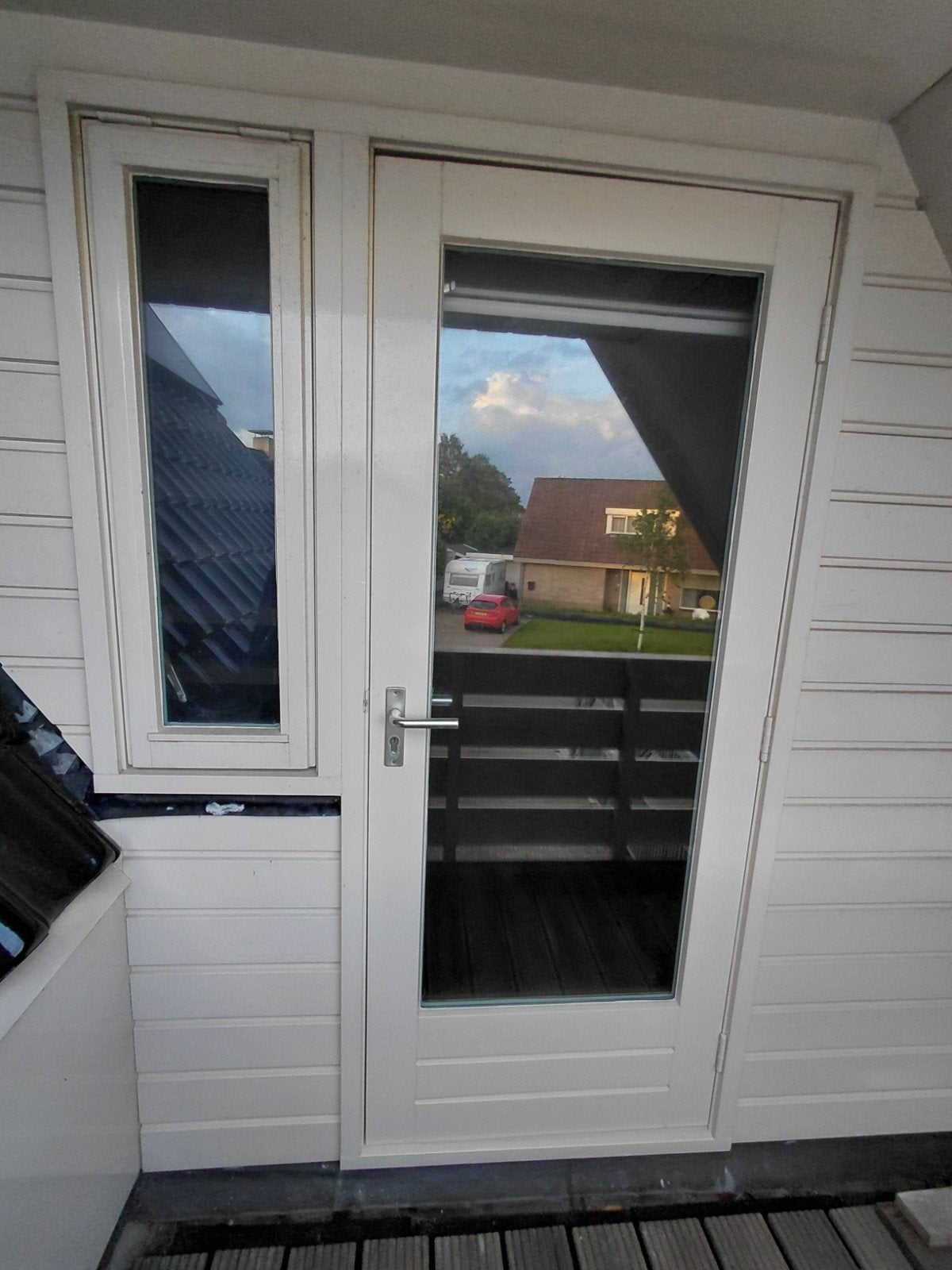 Hardhouten meranti buitendeur met dubbel glas + hang en slui, Doe-het-zelf en Verbouw, Kozijnen en Schuifpuien, Ophalen, Hout