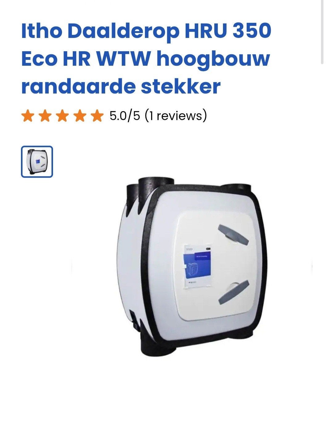 Woonhuis ventilatie WTW Itho HRU350 2x rf, Ophalen, Zo goed als nieuw, Ventilator en Afzuiger