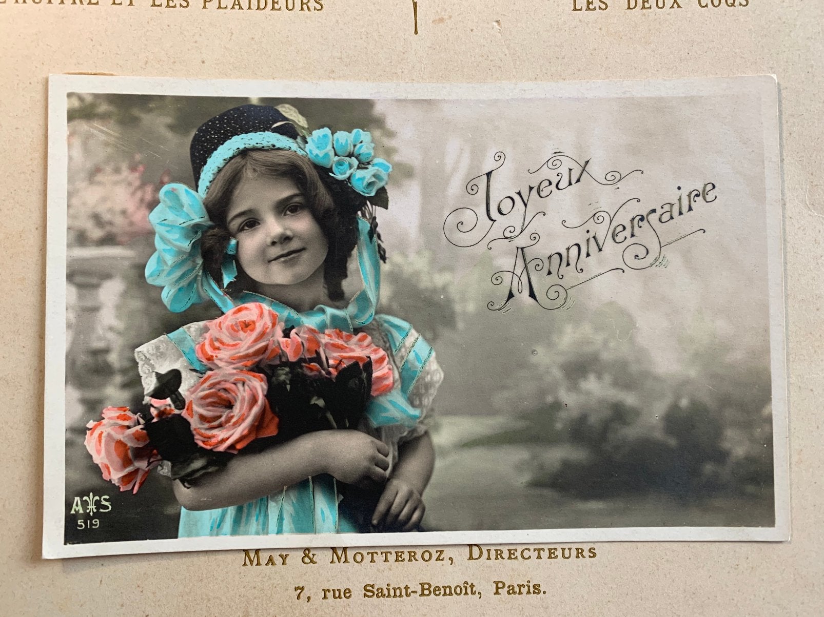 1907 Joyeux Anniversaire - meisje in blauwe jurk (EL), Ophalen of Verzenden, Voor 1920, Gelopen, Kinderen