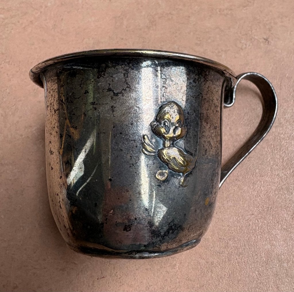 Vintage verzilverde doopbeker met de naam 'Hajo', Antiek en Kunst, Ophalen of Verzenden, Zilver