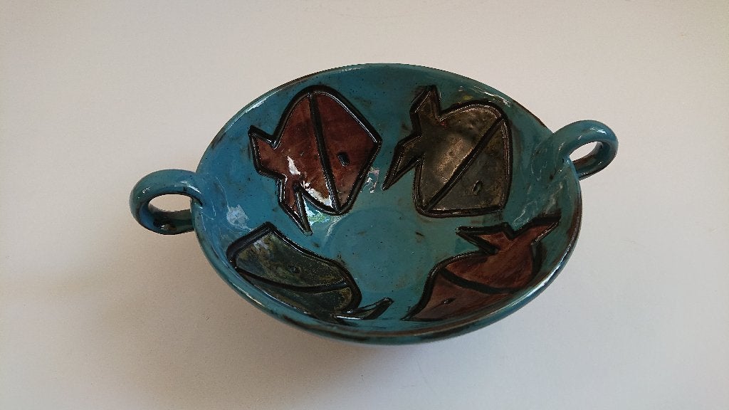 schaal keramiek Henk Potters blauw bruin vis oortje, Huis en Inrichting, Woonaccessoires | Schalen en Manden, Porselein of Keramiek