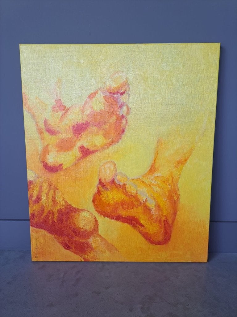 Schilderij voeten 60x70cm, Ophalen, Figuren, Handgeschilderd, Olieverf