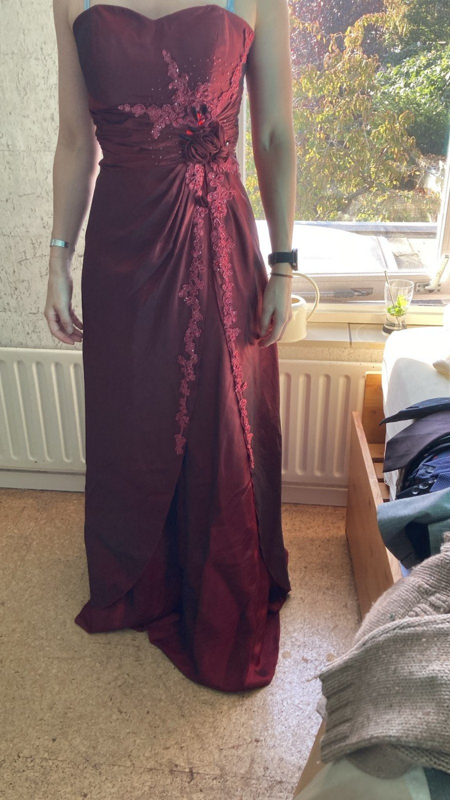 Bordeaux Strapless Galajurk Maat 38 Juju&Christine, Kleding | Dames, Maat 38/40 (M), Ophalen of Verzenden, Zo goed als nieuw, Rood