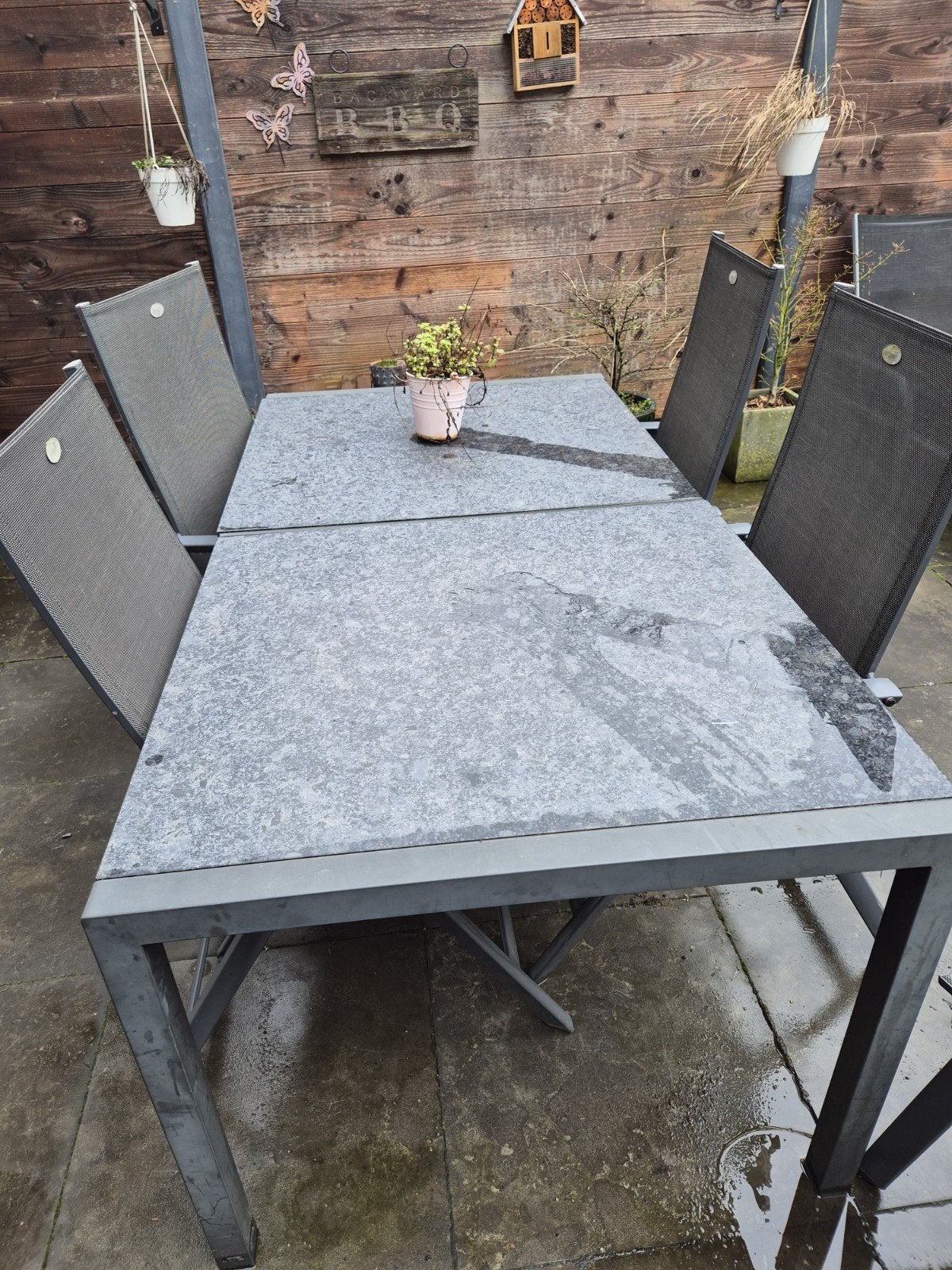 granieten tafel  GRATIS, Tuin en Terras, Ophalen, Gebruikt, Rechthoekig, Metaal