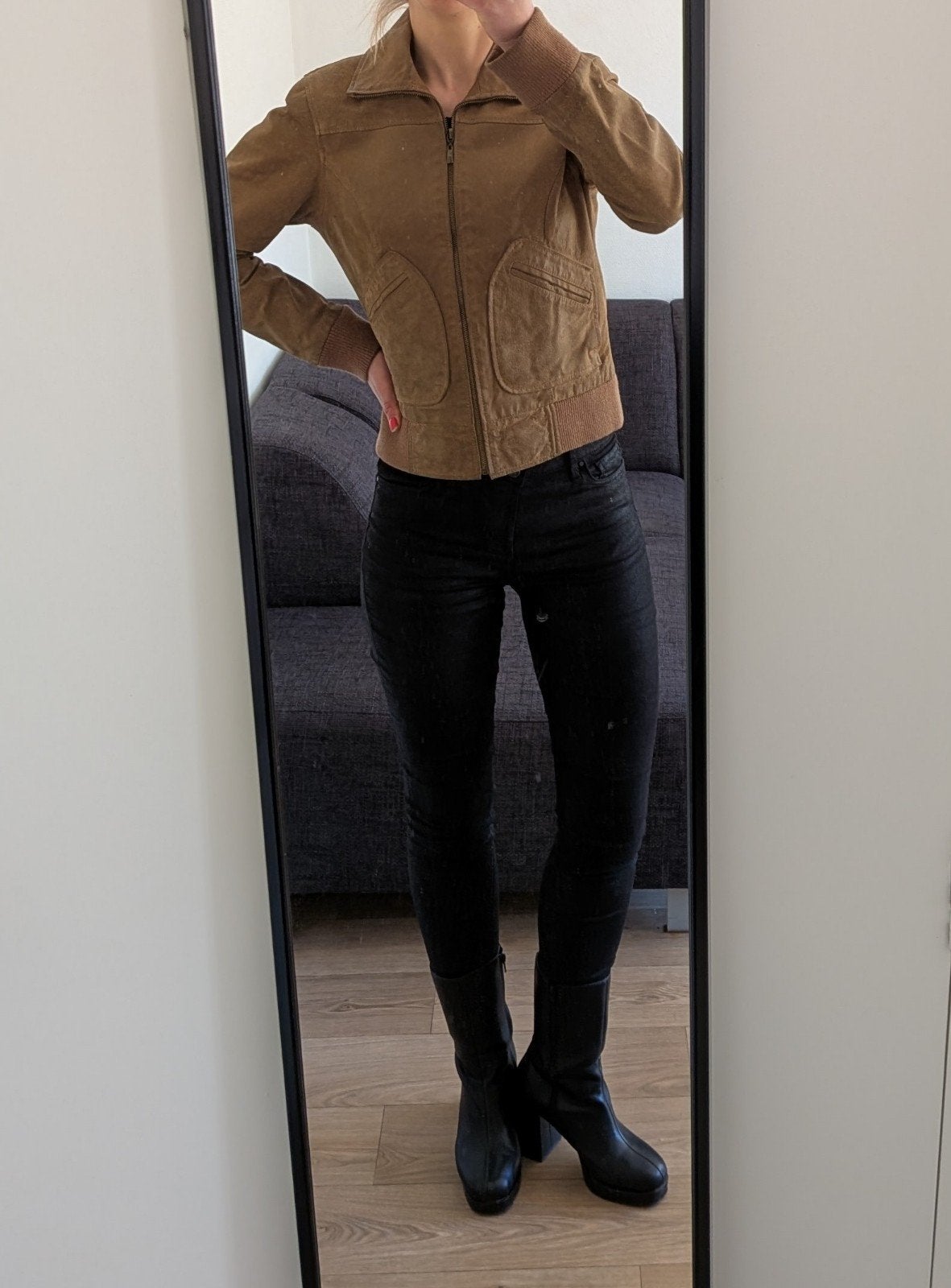Leren jas maat M, Maat 38/40 (M), Beige, Overige typen, Ophalen of Verzenden