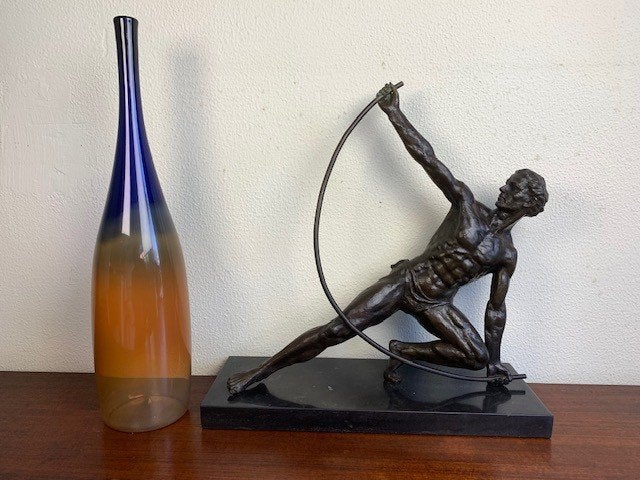 Bronzen Beeld Man Naakt Le Bendeur naar Jean de Roncourt, Art deco, Ophalen of Verzenden, Brons, 20 - 50 cm