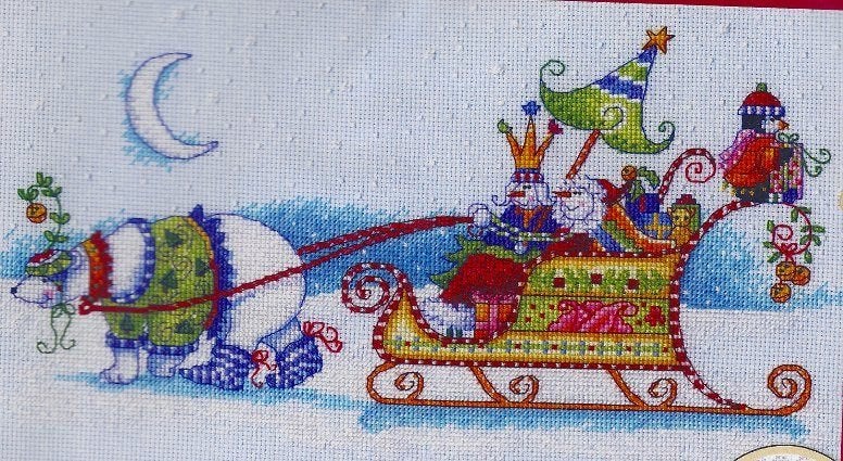 borduurpakket SNOW BEAR AND SLEIGH dimensions marti, Hobby en Vrije tijd, Ophalen of Verzenden, Nieuw, Handborduren, Borduurpakket