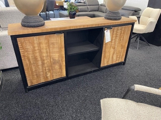 dressoir 2 deur dressoir 180 massief Mango metaal actieprijs, Overige houtsoorten, 1 of 2 laden, 150 tot 200 cm, Ophalen of Verzenden