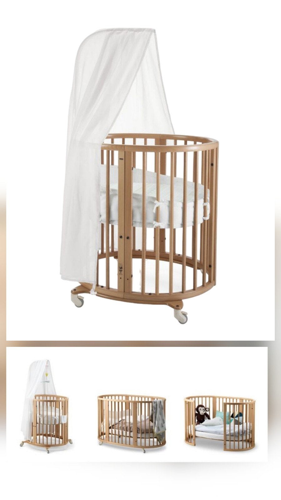 Stokke Sleepi WIEG en LEDIKANTJE 2 matrassen Naturel hout, Kinderen en Baby's, Ophalen, Zo goed als nieuw, Wieg