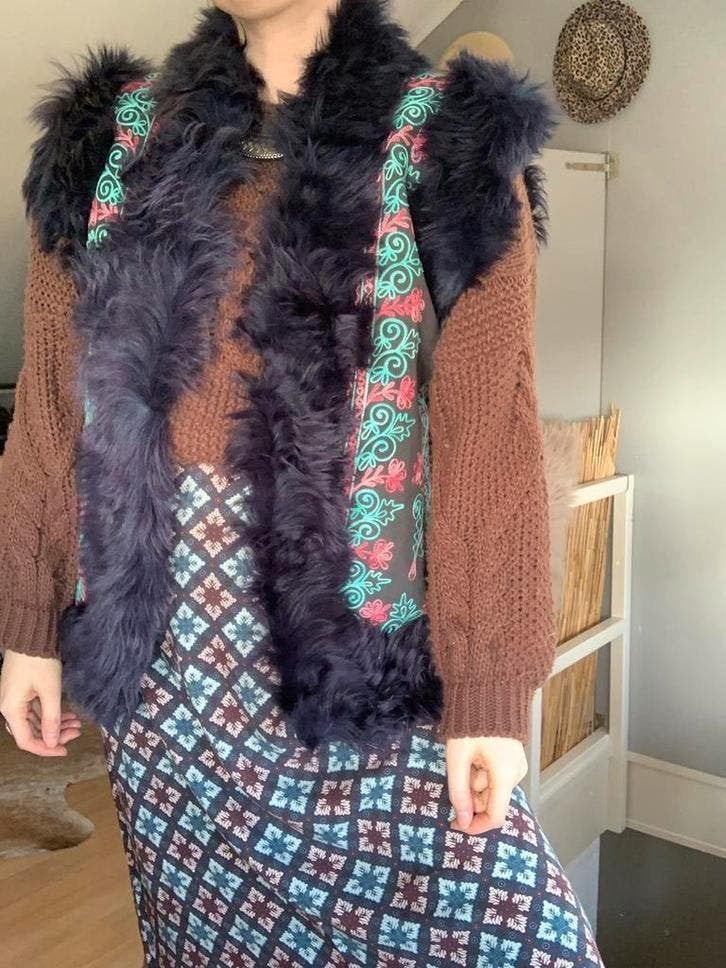 Afghaans gilet emboidery waistcoat M L bohemian, Kleding | Dames, Maat 38/40 (M), -, Blauw, -