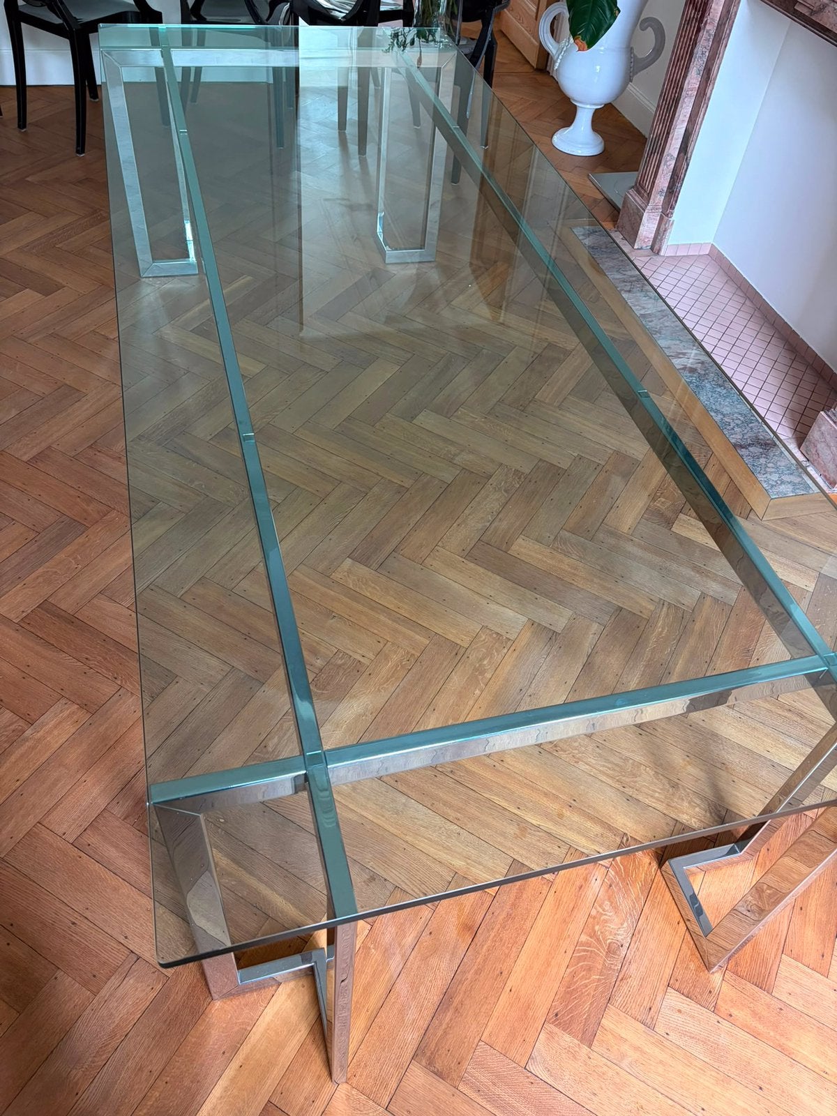Glazen Italiaanse design eettafel, Huis en Inrichting, Tafels | Eettafels, Ophalen, Gebruikt, 100 tot 150 cm, Design