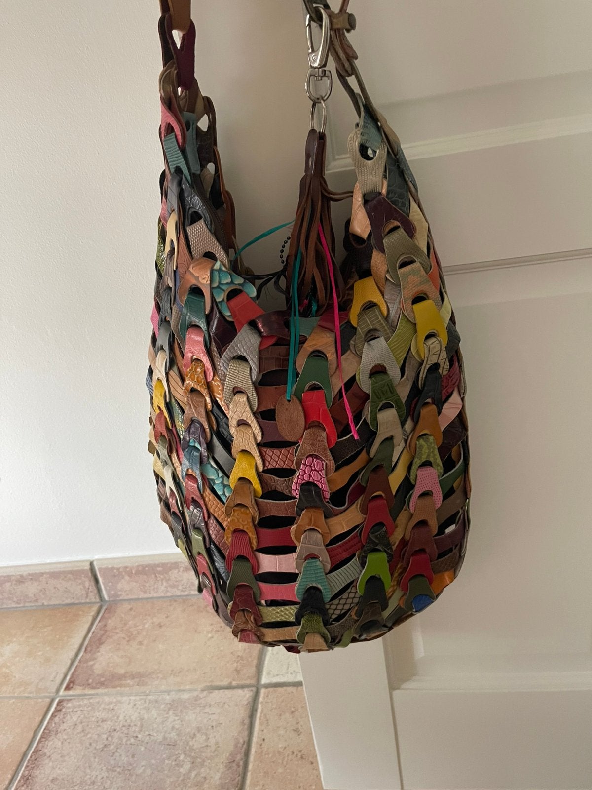 Octopus echte lederen tas multicolour 39x39 cm met rits, Sieraden, Tassen en Uiterlijk, Tassen | Damestassen, Ophalen of Verzenden