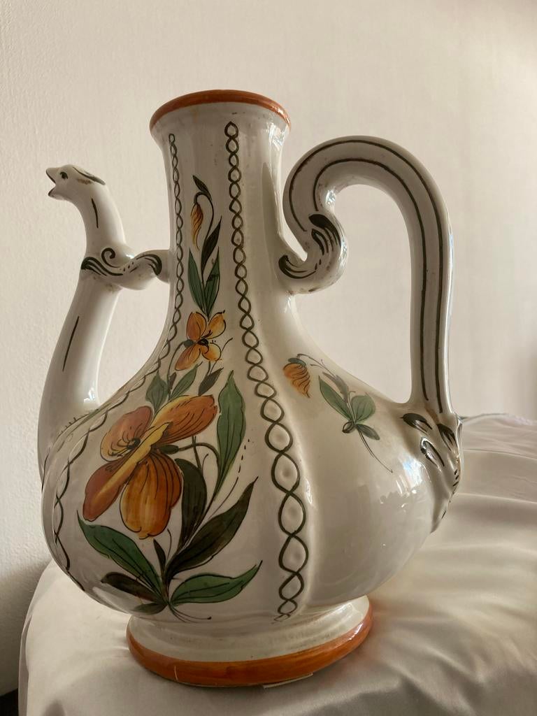 Majolica kan/karaf handbeschilderd Castelli /Deruta Italië, Ophalen of Verzenden