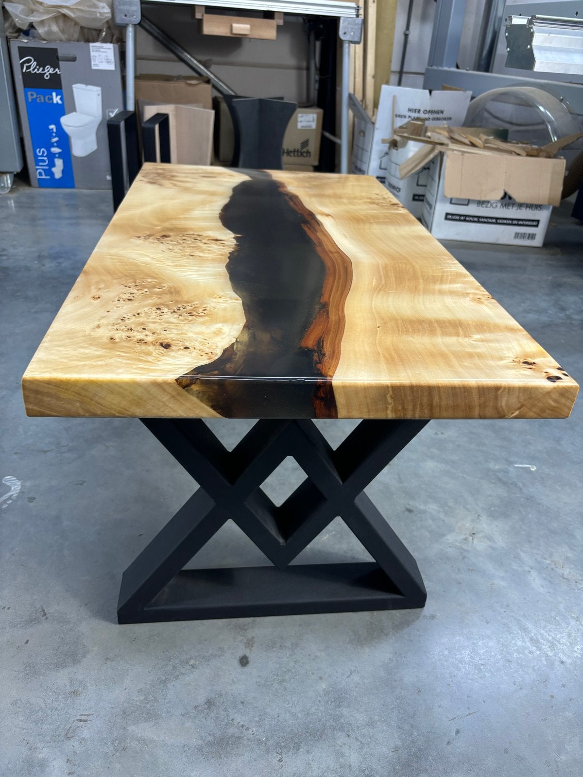Unieke Salontafel met Epoxy Rivier - Populierenhout, 50 tot 100 cm, Zo goed als nieuw, Rechthoekig, Overige houtsoorten
