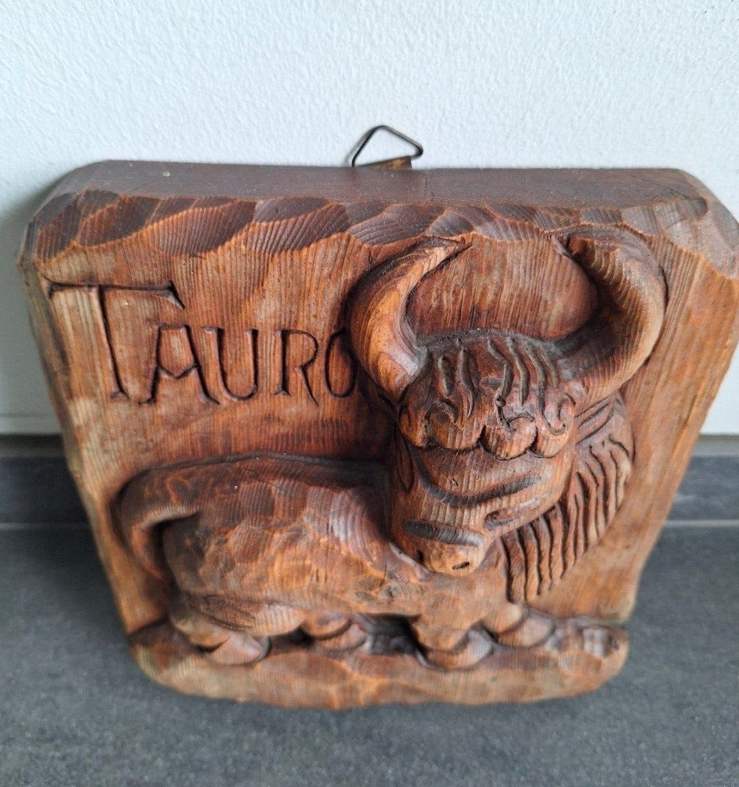Houten wanddecoratie 'Tauro' met stier reliëf, Gebruikt, Hout, Ophalen of Verzenden, Bruin
