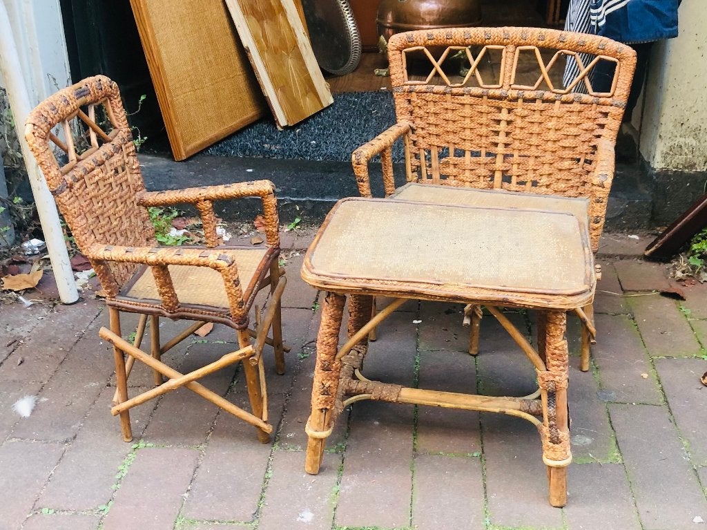 antieke poppen bank stoel en tafel, Ophalen of Verzenden