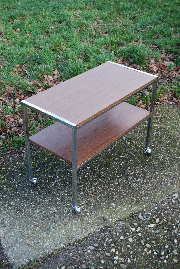 Trolley TV meubel teak, Ophalen, Vintage, Gebruikt, Metaal