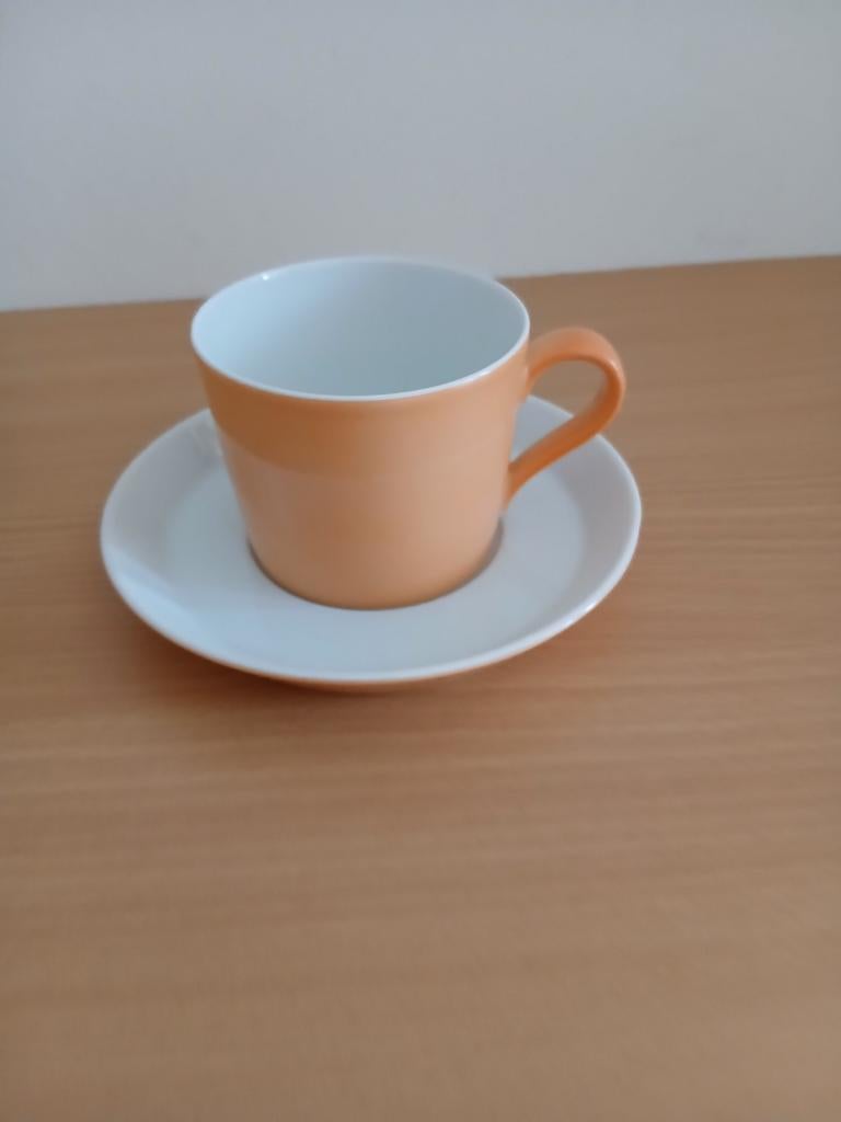 Arzberg Tric kop en schotel klein - Oranje, Ophalen of Verzenden, Zo goed als nieuw, Effen, Kop(pen) en/of Schotel(s)
