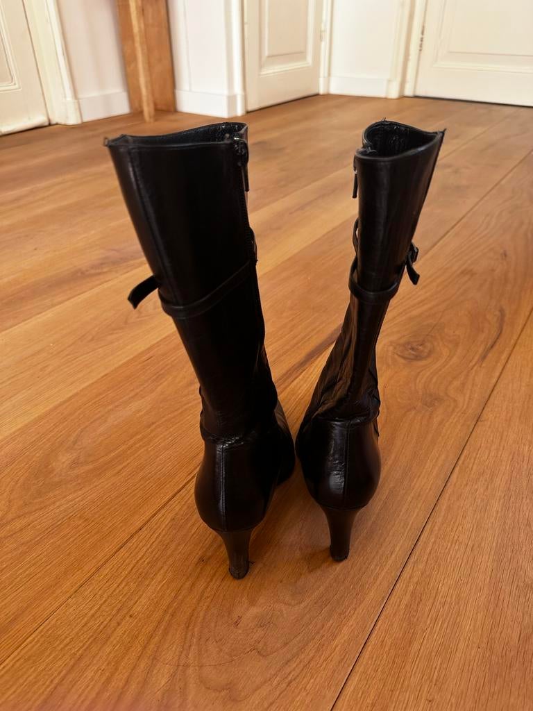 Elegante Zwarte Laarzen met Hak. Mt 38 Manfield, Ophalen of Verzenden, Gedragen, Zwart, Lage of Enkellaarzen